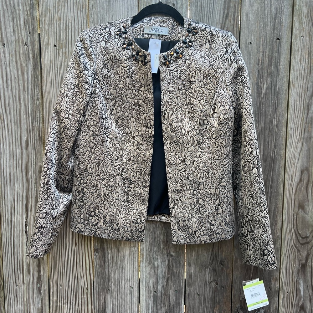 Kasper Bronze Paisley Women’s Jacket jewel embellished collar Women’s 4 NWT